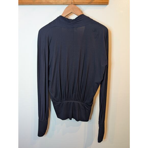 Max Mara Navy Blue Wrap Top Faux Wrap Long Sleeve NWT Made Portugal Large - Picture 2 of 8
